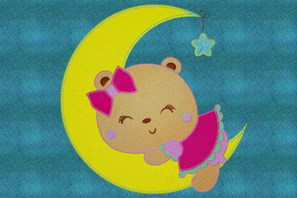 Download Baby Girl Teddy Bear Sleeping on the Moon - Baby girl Collection