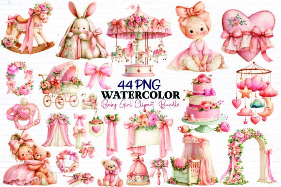 Download Watercolor Baby Girl Clipart Bundle - Baby girl Collection