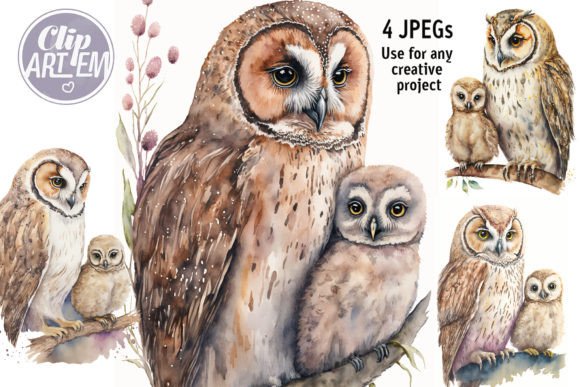 Download Mommy Owl Owlet Watercolor Wall Art Set - Mommy Collection